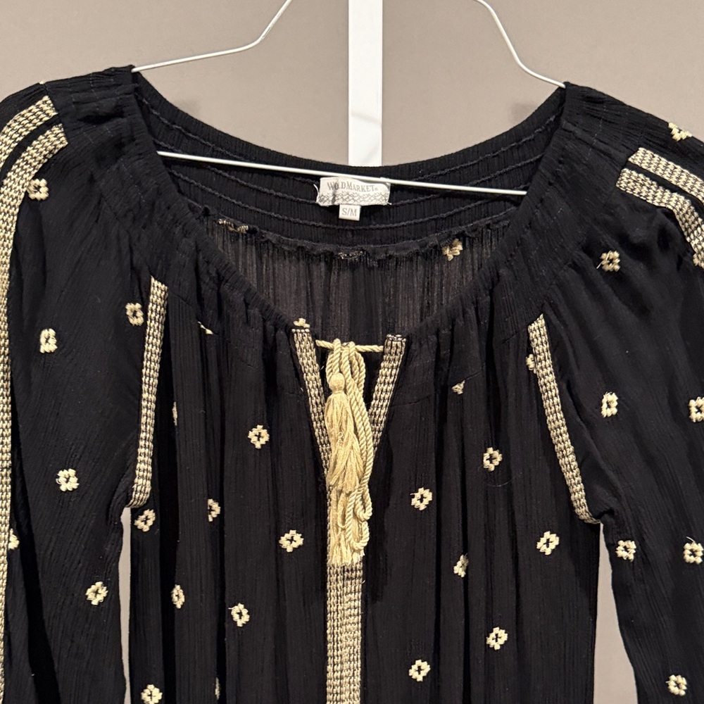 World Market Black Off-the-Shoulder Maxi Dress with Gold Embroidery - Picture 3 of 10